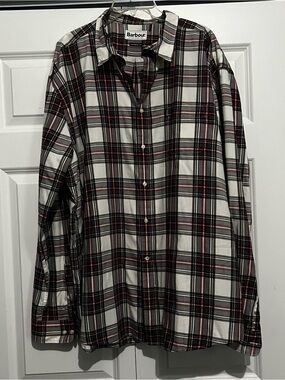 Barbour White and Black Plaid Button-Up Shirt Size XXL